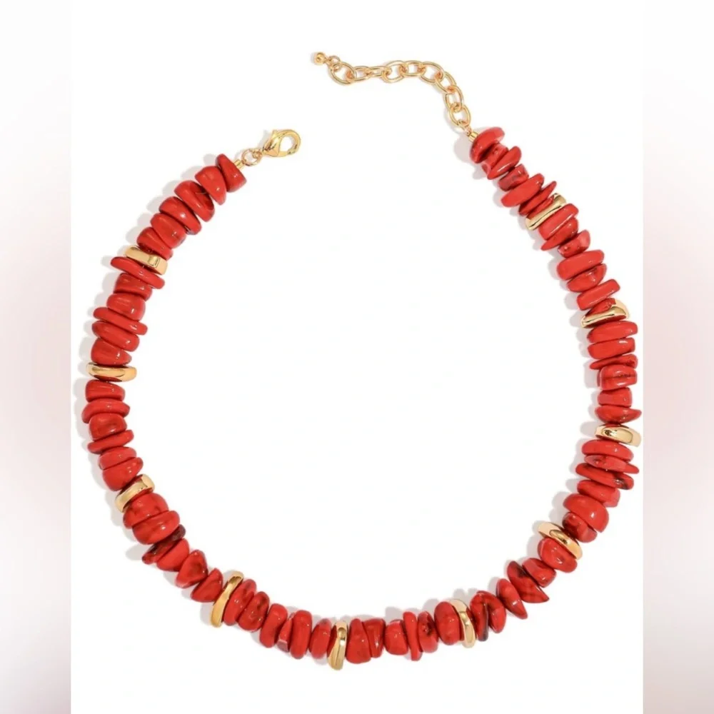 Red Bead Necklace with Gold Accents new